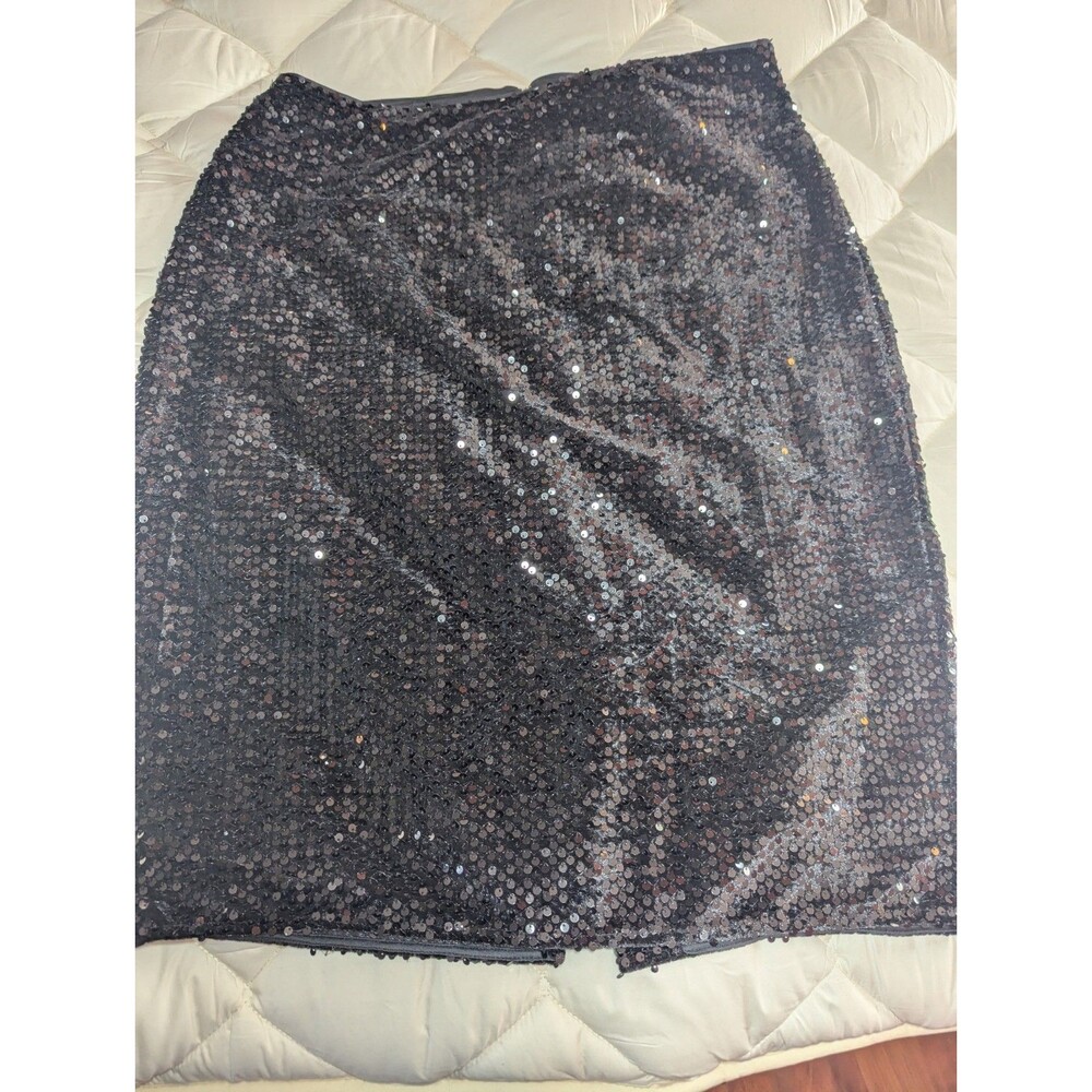Nine West XXL Black Sequin Pencil Skirt Plus Size Holiday Party Shimmer Lined
